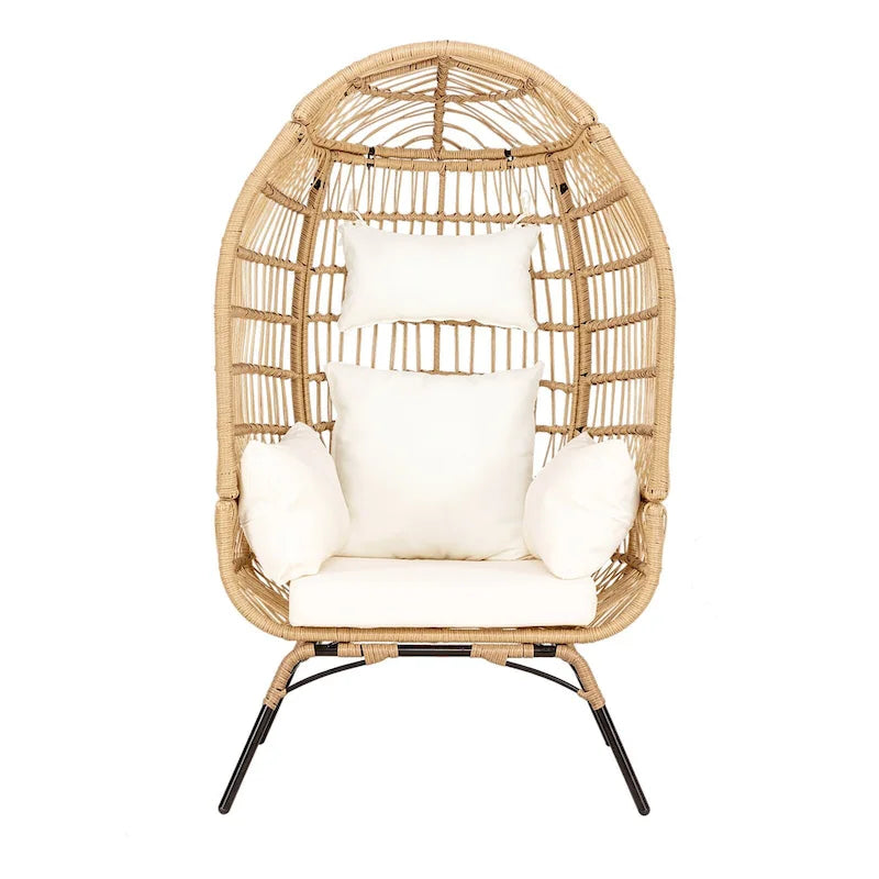Fauteuil œuf en rotin avec coussin, chaise en osier pour l'extérieur et l'intérieur