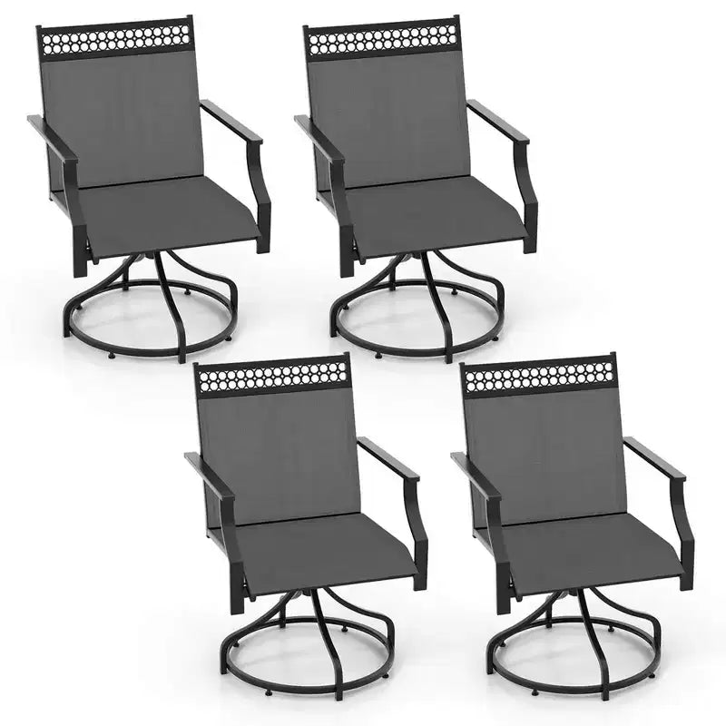 Set di 4 sedie da pranzo girevoli da esterno Costway con tessuto ad asciugatura rapida e struttura in metallo marrone/grigio
