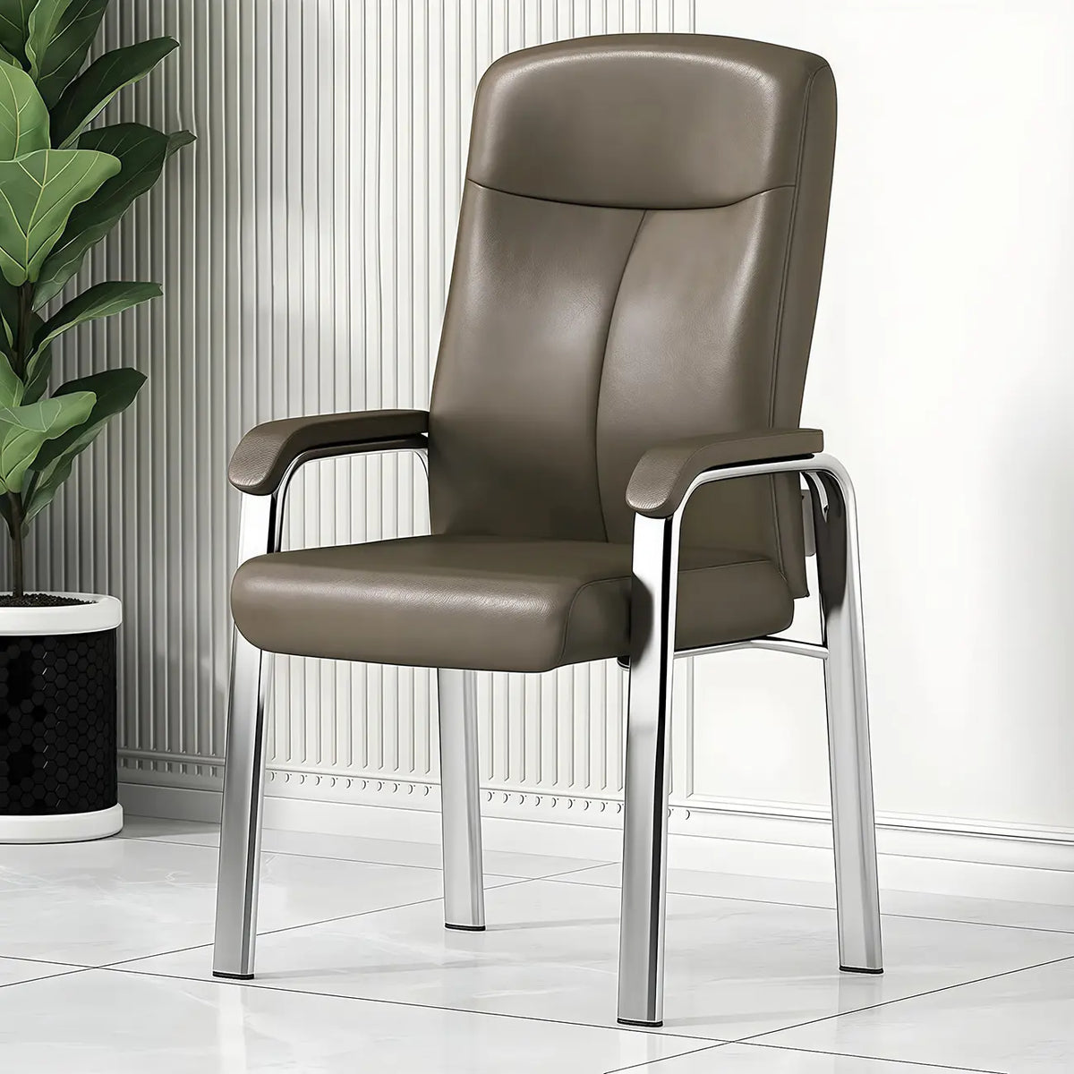 Sedia da ufficio HomeyFad moderna in pelle e metallo a 4 gambe con braccioli