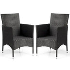 Gymax Set 2 Sedie da Pranzo da Esterno in Rattan Nero con Cuscini