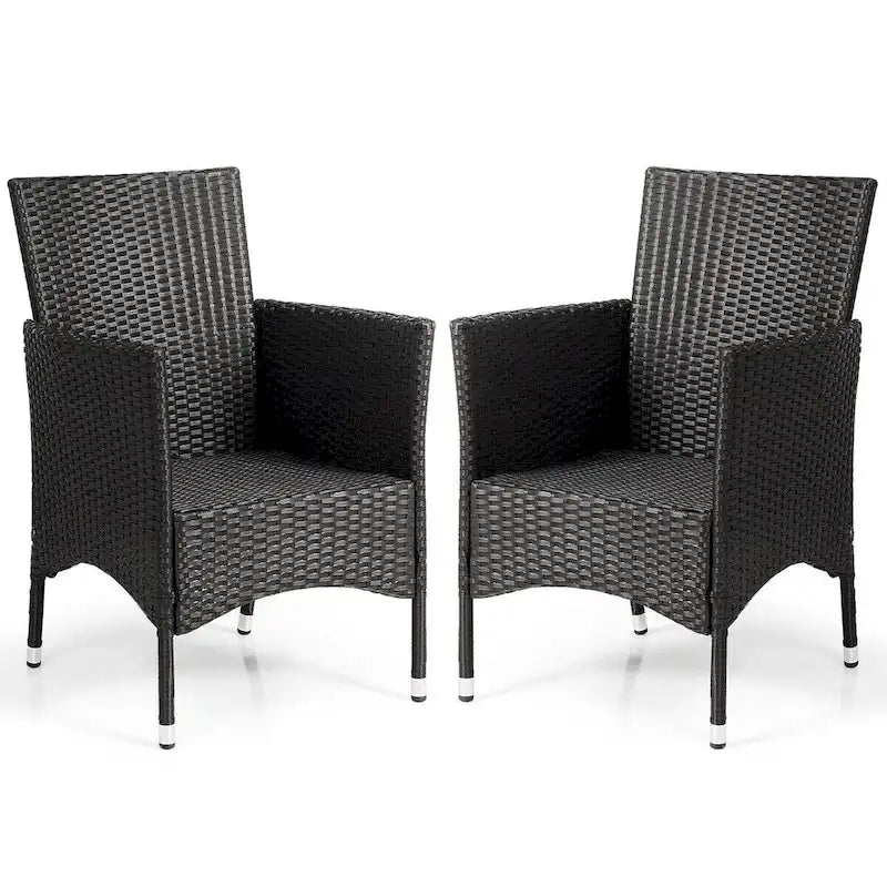 Gymax Set 2 Sedie da Pranzo da Esterno in Rattan Nero con Cuscini