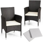 Gymax Set 2 Sedie da Pranzo da Esterno in Rattan Nero con Cuscini