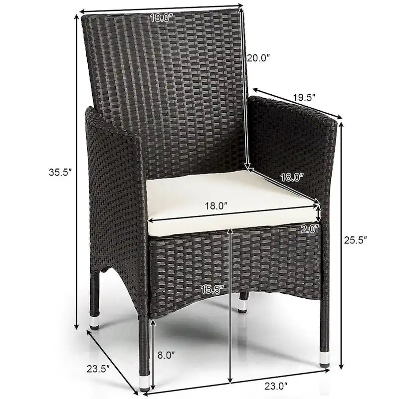 Gymax Set 2 Sedie da Pranzo da Esterno in Rattan Nero con Cuscini