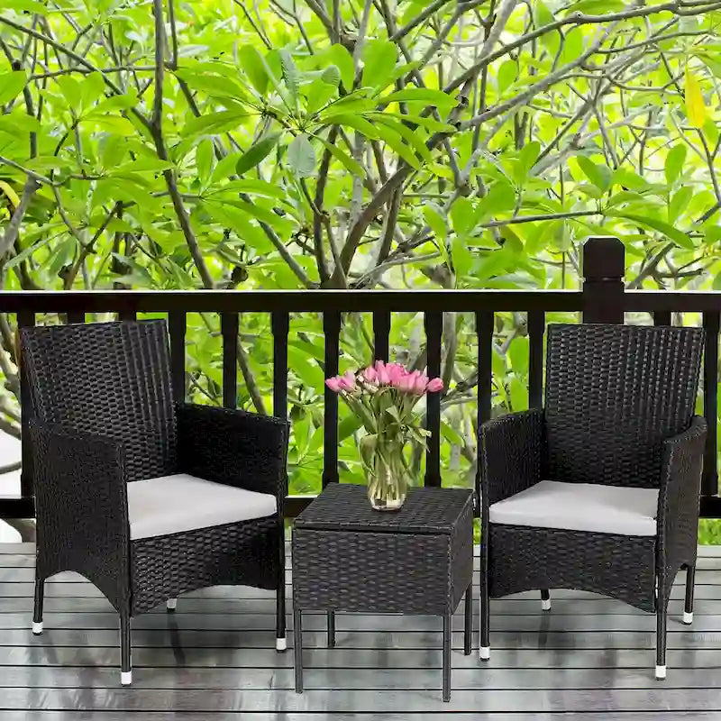 Gymax Set 2 Sedie da Pranzo da Esterno in Rattan Nero con Cuscini