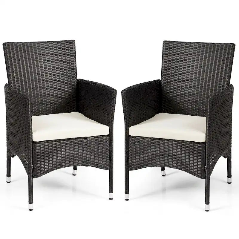 Gymax Set 2 Sedie da Pranzo da Esterno in Rattan Nero con Cuscini