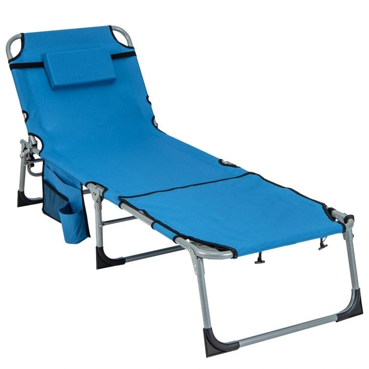 5-Position Folding Chaise Lounge Chair with Adjustable Footrest - 60 x 24 x 33