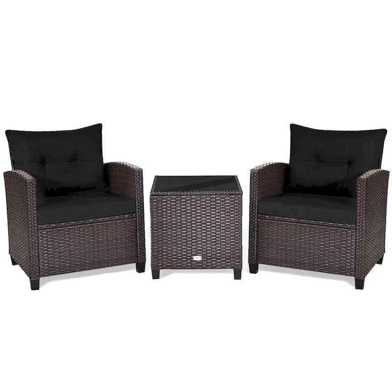 Set da 3 Pezzi di Mobili da Giardino in Rattan con Cuscini Lavabili - Sedia: 26,5 x 26,5 x 30