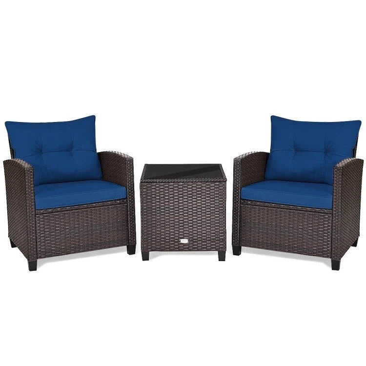 Ensemble de mobilier de patio en rotin 3 pièces avec coussin lavable - Chaise : 26,5 x 26,5 x 30