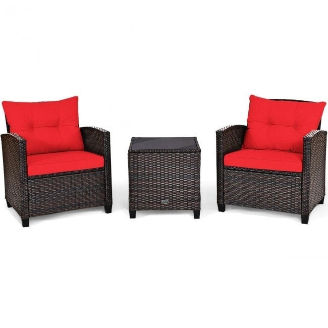 Ensemble de mobilier de patio en rotin 3 pièces avec coussin lavable - Chaise : 26,5 x 26,5 x 30
