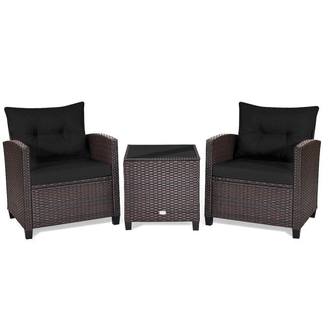 3 Pieces Rattan Patio Furniture Set with Washable Cushion - Chair: 26.5 x 26.5 x 30