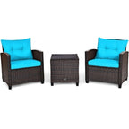 Set da 3 Pezzi di Mobili da Giardino in Rattan con Cuscini Lavabili - Sedia: 26,5 x 26,5 x 30