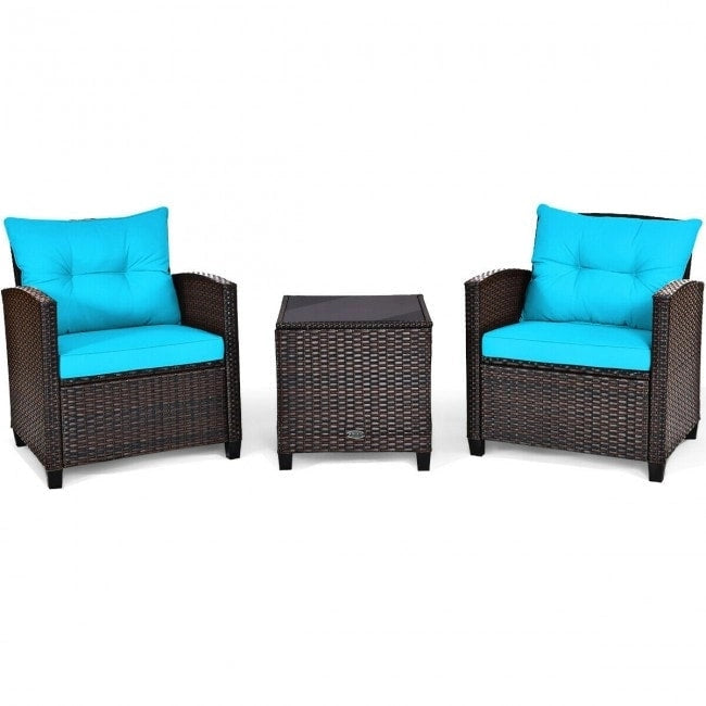 Ensemble de mobilier de patio en rotin 3 pièces avec coussin lavable - Chaise : 26,5 x 26,5 x 30