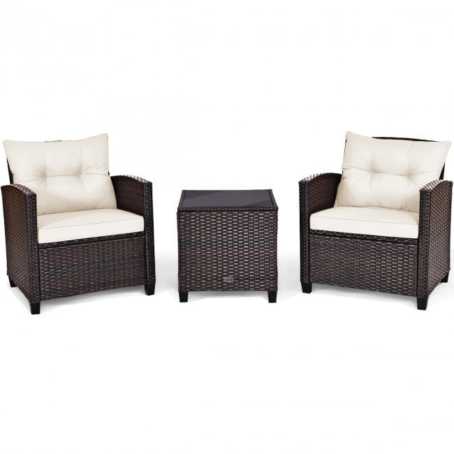 Set da 3 Pezzi di Mobili da Giardino in Rattan con Cuscini Lavabili - Sedia: 26,5 x 26,5 x 30