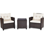 Set da 3 Pezzi di Mobili da Giardino in Rattan con Cuscini Lavabili - Sedia: 26,5 x 26,5 x 30