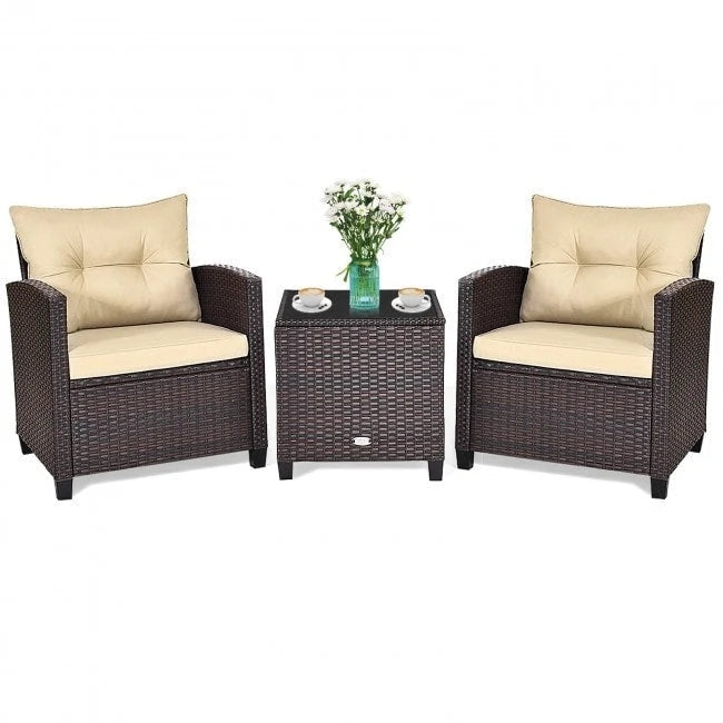 Set da 3 Pezzi di Mobili da Giardino in Rattan con Cuscini Lavabili - Sedia: 26,5 x 26,5 x 30