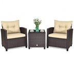 Set da 3 Pezzi di Mobili da Giardino in Rattan con Cuscini Lavabili - Sedia: 26,5 x 26,5 x 30