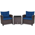 Set da 3 Pezzi di Mobili da Giardino in Rattan con Cuscini Lavabili - Sedia: 26,5 x 26,5 x 30