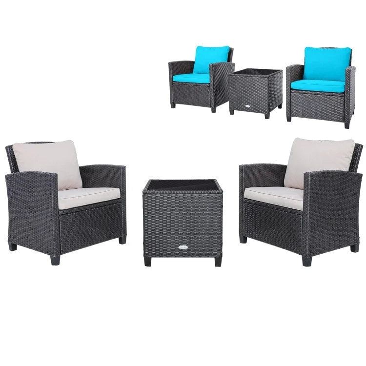 Set da 3 Pezzi di Mobili da Giardino in Rattan con Cuscini Lavabili - Sedia: 26,5 x 26,5 x 30