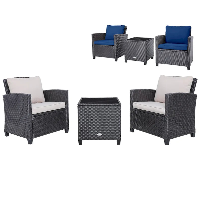 Set da 3 Pezzi di Mobili da Giardino in Rattan con Cuscini Lavabili - Sedia: 26,5 x 26,5 x 30