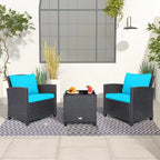 Set da 3 Pezzi di Mobili da Giardino in Rattan con Cuscini Lavabili - Sedia: 26,5 x 26,5 x 30
