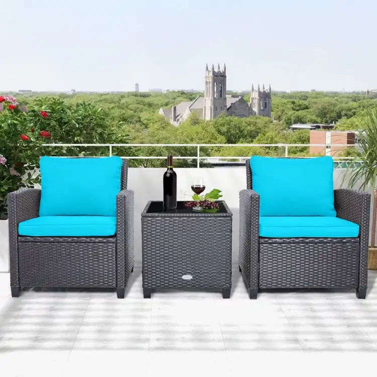 Set da 3 Pezzi di Mobili da Giardino in Rattan con Cuscini Lavabili - Sedia: 26,5 x 26,5 x 30