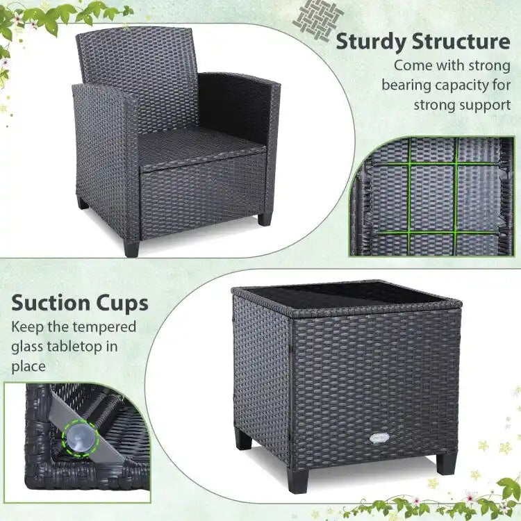 Set da 3 Pezzi di Mobili da Giardino in Rattan con Cuscini Lavabili - Sedia: 26,5 x 26,5 x 30