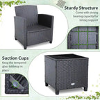 Set da 3 Pezzi di Mobili da Giardino in Rattan con Cuscini Lavabili - Sedia: 26,5 x 26,5 x 30