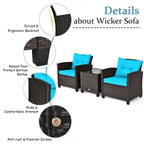 Set da 3 Pezzi di Mobili da Giardino in Rattan con Cuscini Lavabili - Sedia: 26,5 x 26,5 x 30