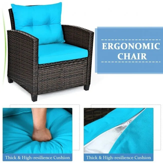 Set da 3 Pezzi di Mobili da Giardino in Rattan con Cuscini Lavabili - Sedia: 26,5 x 26,5 x 30