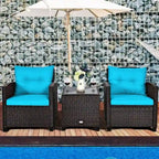 Set da 3 Pezzi di Mobili da Giardino in Rattan con Cuscini Lavabili - Sedia: 26,5 x 26,5 x 30