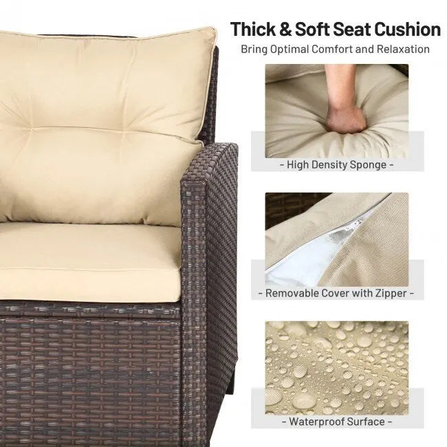 Set da 3 Pezzi di Mobili da Giardino in Rattan con Cuscini Lavabili - Sedia: 26,5 x 26,5 x 30