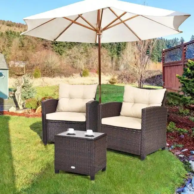 Set da 3 Pezzi di Mobili da Giardino in Rattan con Cuscini Lavabili - Sedia: 26,5 x 26,5 x 30