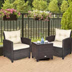 Set da 3 Pezzi di Mobili da Giardino in Rattan con Cuscini Lavabili - Sedia: 26,5 x 26,5 x 30