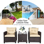 Set da 3 Pezzi di Mobili da Giardino in Rattan con Cuscini Lavabili - Sedia: 26,5 x 26,5 x 30