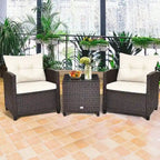 Set da 3 Pezzi di Mobili da Giardino in Rattan con Cuscini Lavabili - Sedia: 26,5 x 26,5 x 30