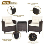 Set da 3 Pezzi di Mobili da Giardino in Rattan con Cuscini Lavabili - Sedia: 26,5 x 26,5 x 30