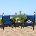 Gymax 3PCS Rattan Patio Conversation Furniture Set Yard Outdoor w/