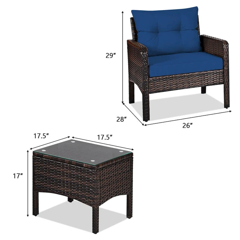 Gymax Set Mobili da Giardino 3pz in Rattan per Esterni con