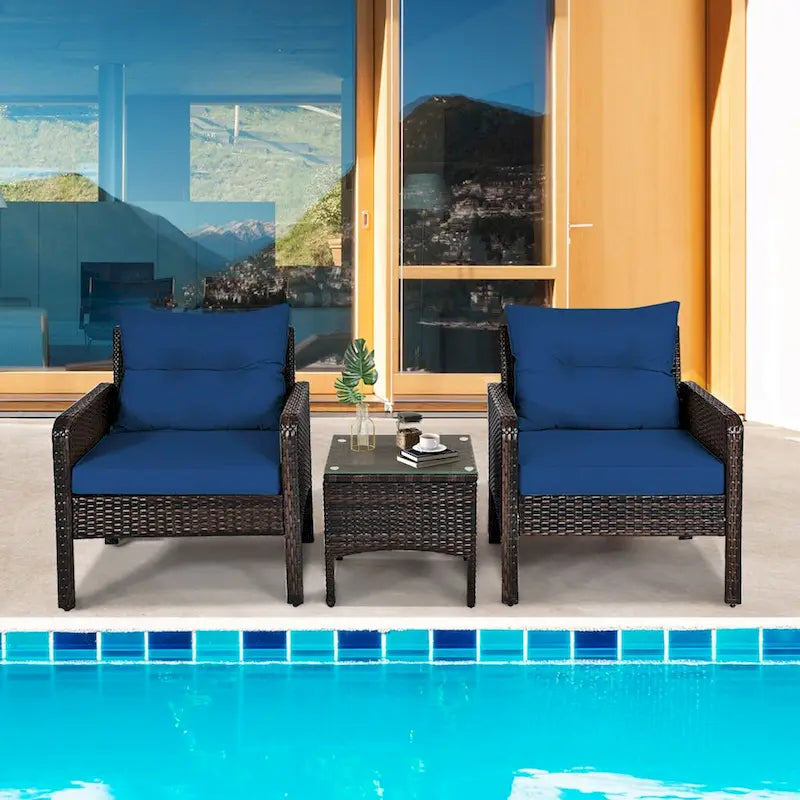 Gymax Set Mobili da Giardino 3pz in Rattan per Esterni con