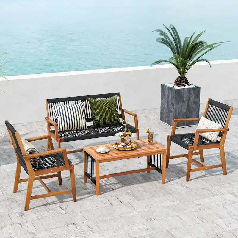Ensemble de conversation 4 pièces Costway en bois d'acacia pour patio - Voir détails