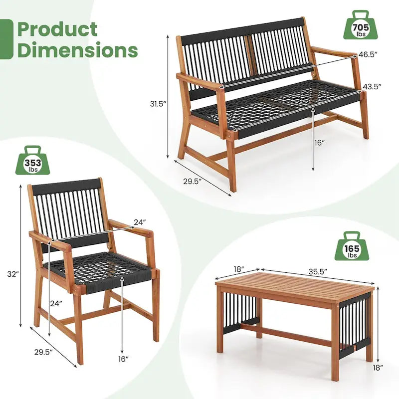 Ensemble de conversation 4 pièces Costway en bois d'acacia pour patio - Voir détails