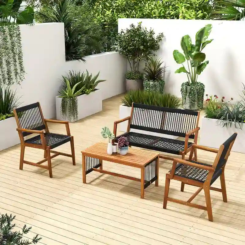 Ensemble de conversation 4 pièces Costway en bois d'acacia pour patio - Voir détails