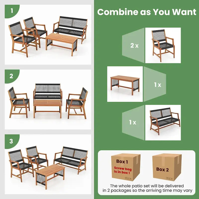 Ensemble de conversation 4 pièces Costway en bois d'acacia pour patio - Voir détails