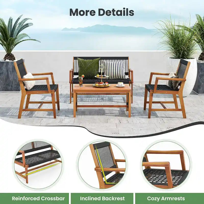 Ensemble de conversation 4 pièces Costway en bois d'acacia pour patio - Voir détails