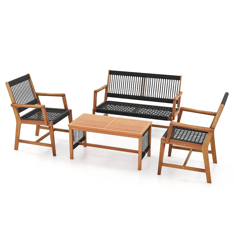 Ensemble de conversation 4 pièces Costway en bois d'acacia pour patio - Voir détails