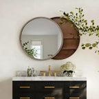 23.6 Specchio rotondo moderno scorrevole con contenitore, Specchio da trucco salvaspazio per bagno, Specchio decorativo per soggiorno