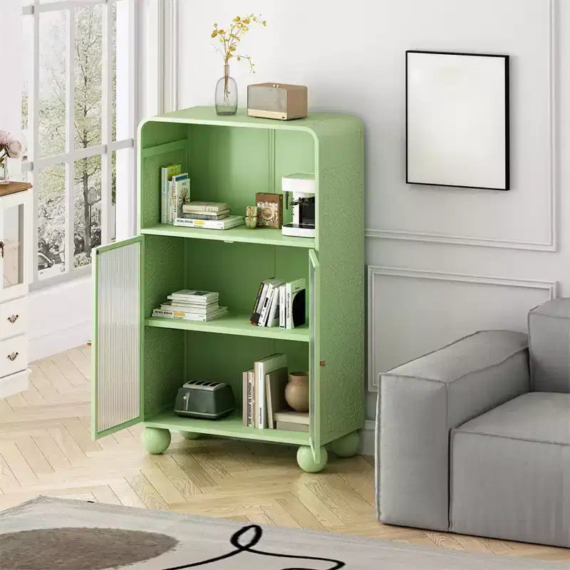 Mobiletto da Bagno a Terra, Armadietto da Cucina in Legno con Ante in Vetro, Mobiletto Espositivo Autoportante per Bagno Soggiorno Ingresso