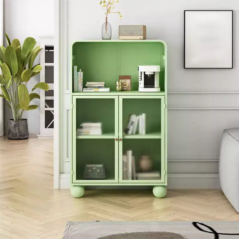 Mobiletto da Bagno a Terra, Armadietto da Cucina in Legno con Ante in Vetro, Mobiletto Espositivo Autoportante per Bagno Soggiorno Ingresso