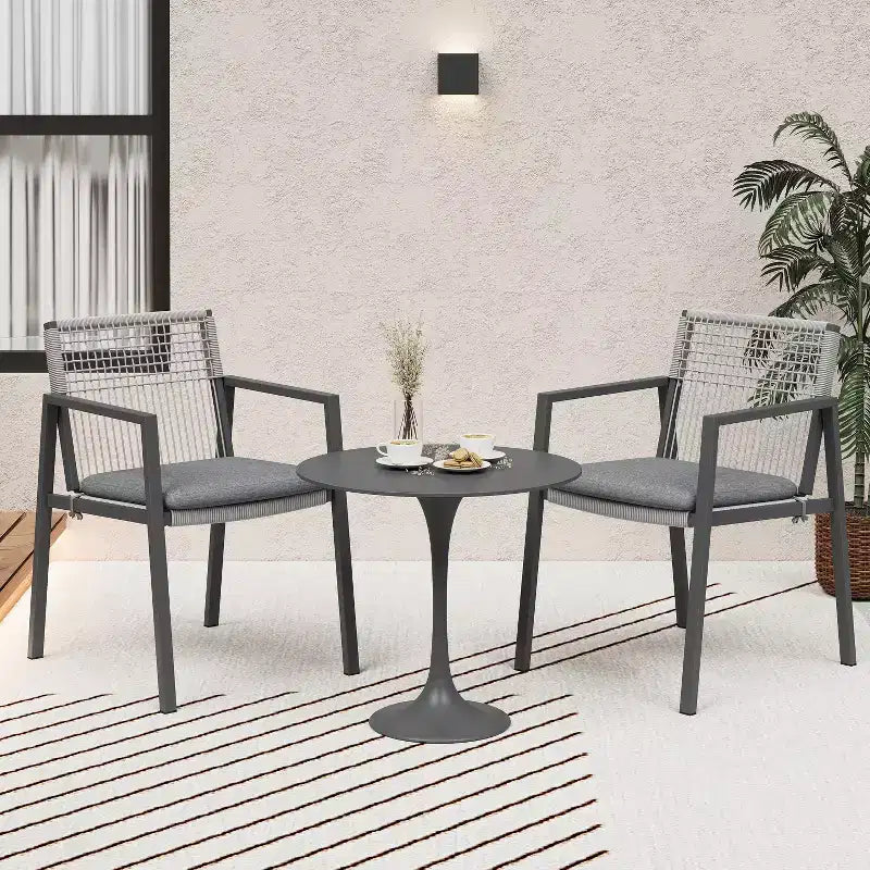 Christopher Knight Home Mikell Outdoor Aluminum Rope Dining Chair (Set of 2) with Water Resistance Cushion, Gray and Black