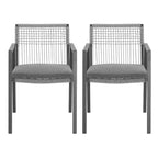 Christopher Knight Home Mikell Sedia da pranzo in alluminio con corda per esterni (set da 2) con cuscino resistente all'acqua, grigio e nero